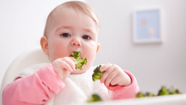 bebê comendo brócolis para demonstrar a A Introdução Alimentar e a volta ao trabalho após licença maternidade.